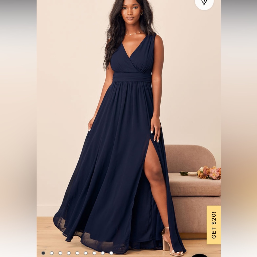 Lulu’s Thoughts of Hue Navy Blue Surplice Maxi Dress w/ Slit. Size Sm. NEW!!!!